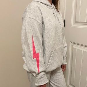 Grey Hoodie with Pink Lightning Bolt
